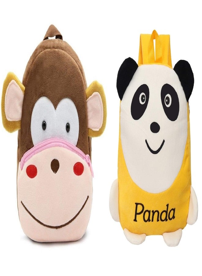 Black Hill Kids School Bag Combo Soft Plush Backpack Cartoon Bags Mini Travel Bag for Children Girls Boys (Monkey & Yellow Panda) - Image 1
